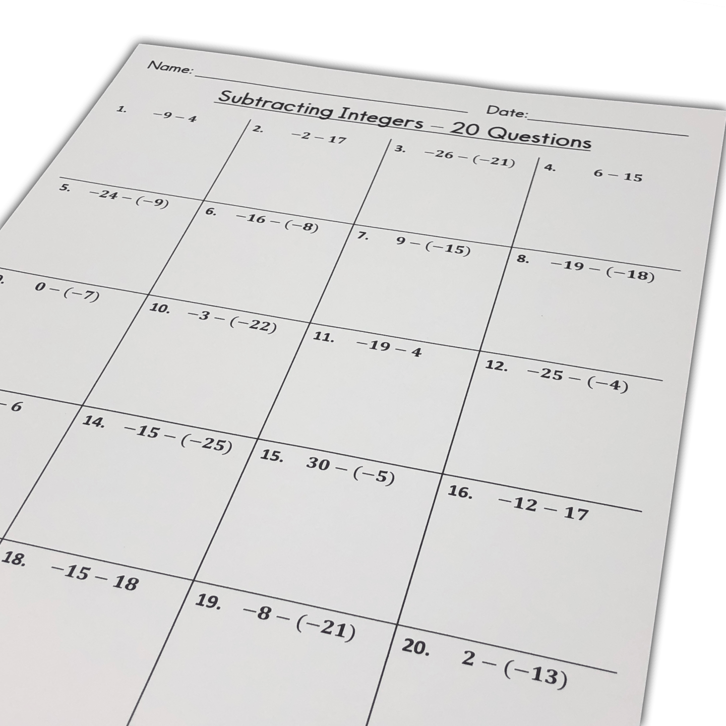 My Math Resources FREE Beginners Subtracting Integers Worksheets Worksheets Library