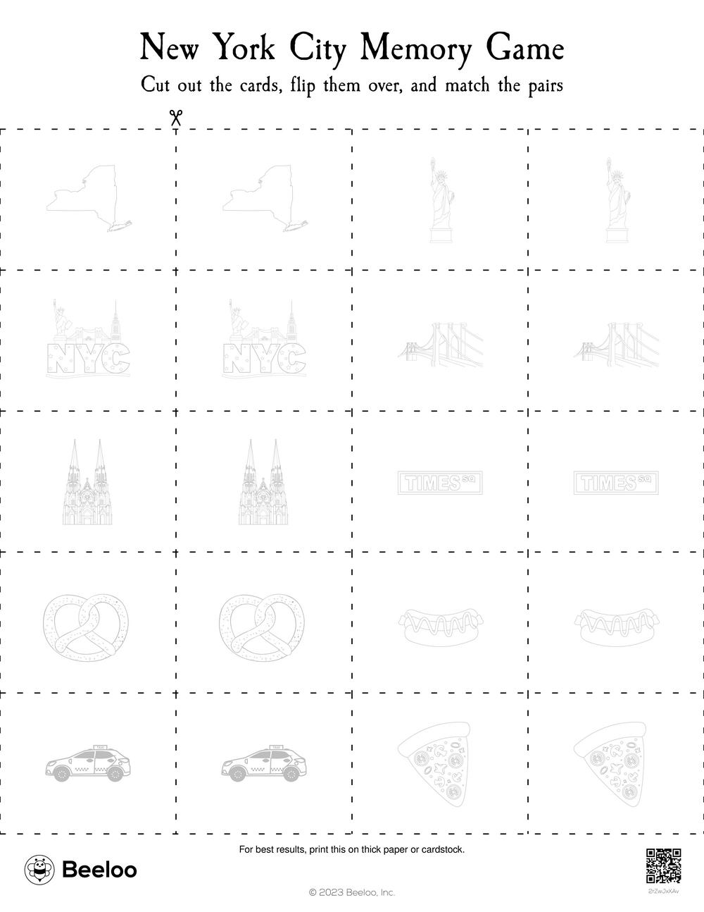 New York City Memory Game Beeloo Printable Crafts And Activities For Kids