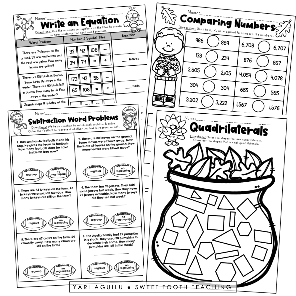November No Prep Pack 2nd Grade Fall Worksheets Grammar Reading Math Shop Sweet Tooth Teaching