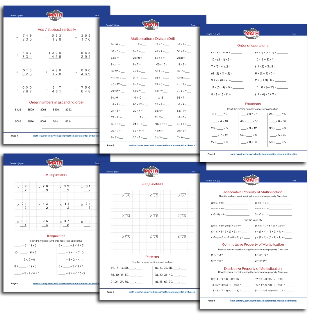 Numbers And Operations Math Worksheets Grades 3 4 ages 8 9 Math Country