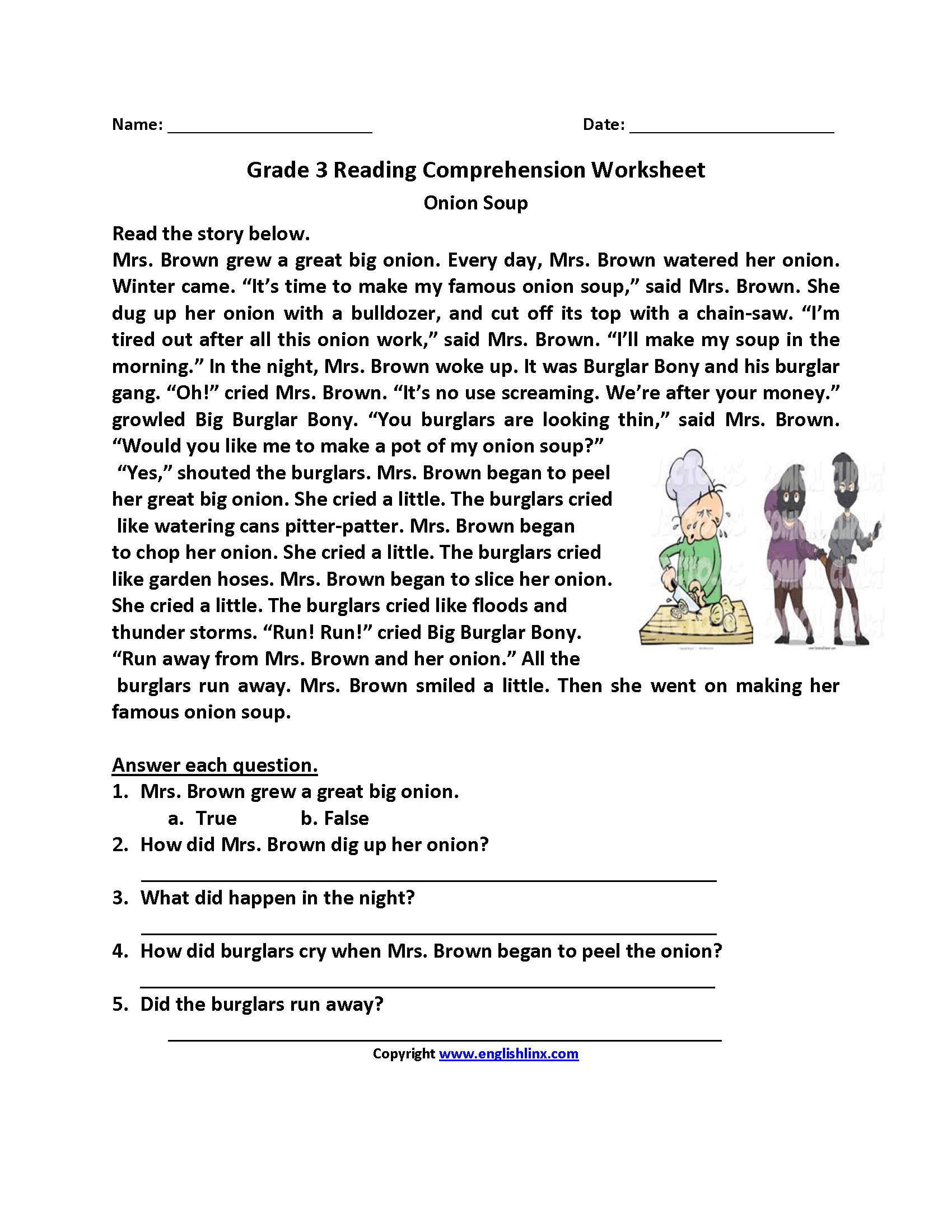 Onion Soup Third Grade Reading Worksheets 3rd Grade Reading Worksheets Library