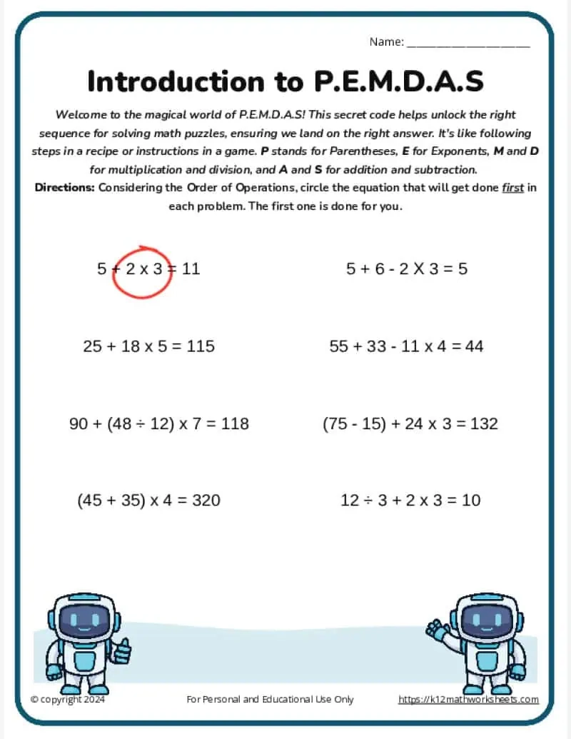 Order Of Operations Worksheets PEMDAS 