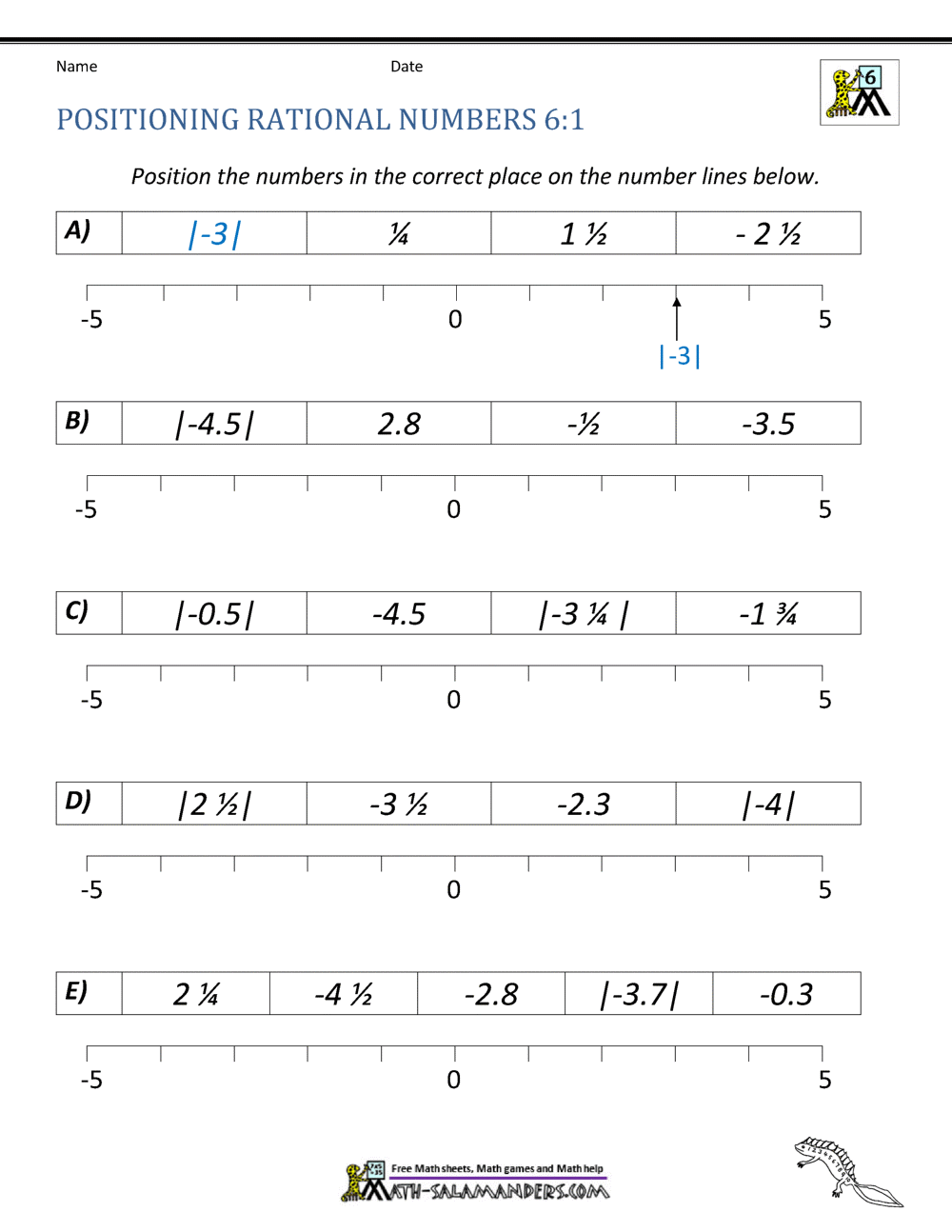 6th Grade Math Worksheets Printable Integers