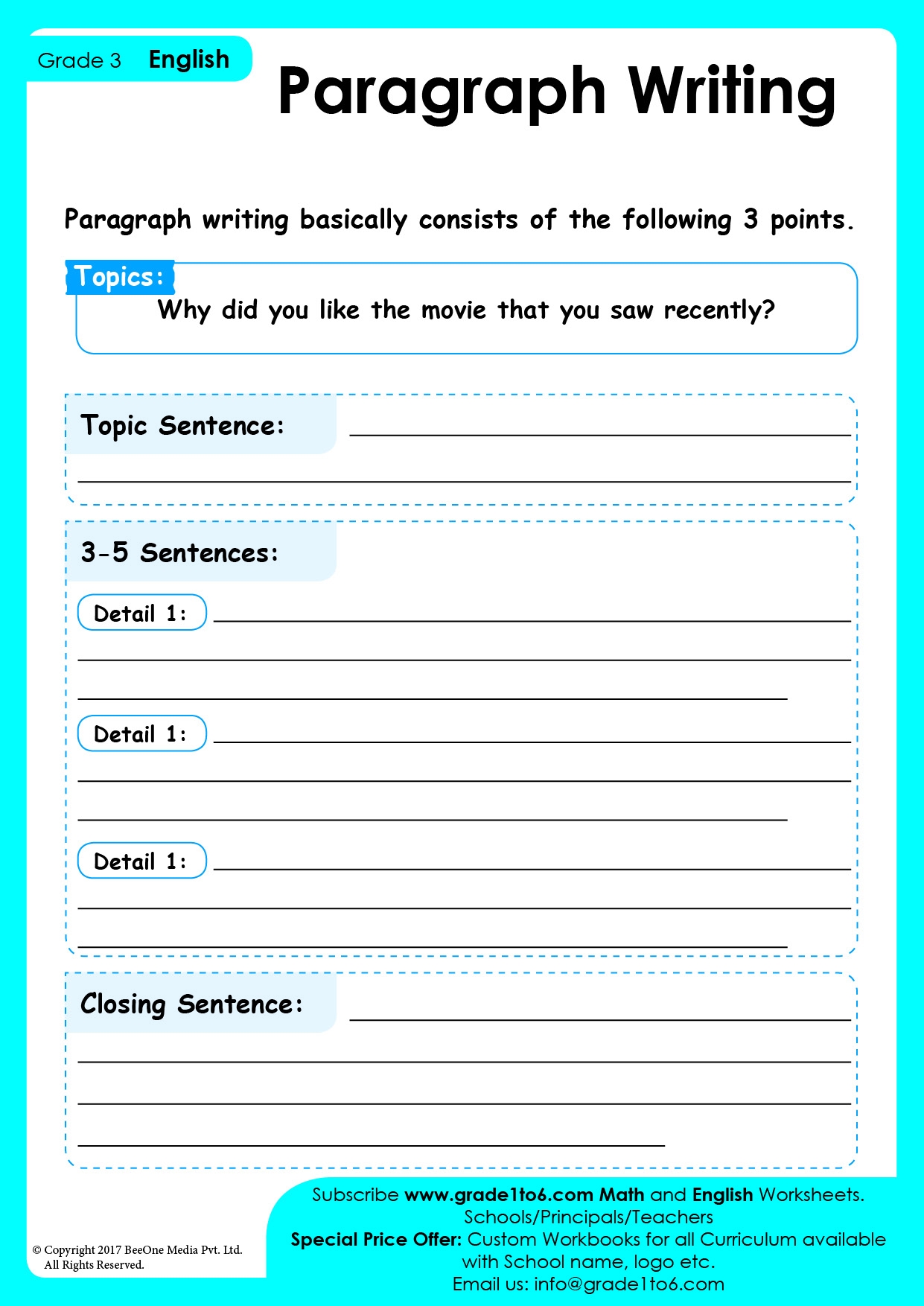 Paragraph Writing Worksheet Grade1to6 Worksheets Library