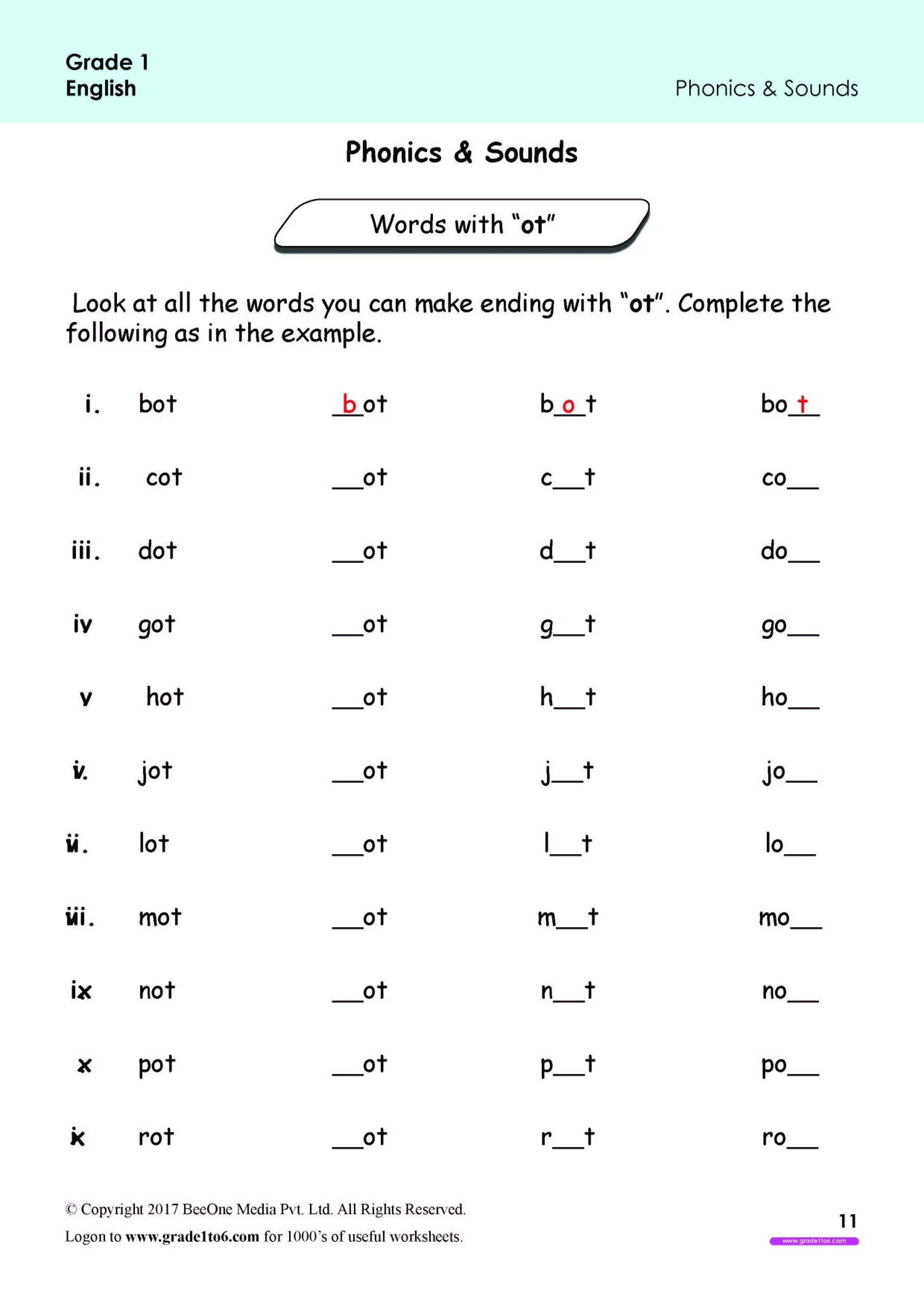 1st Grade Printable Worksheets Phonics