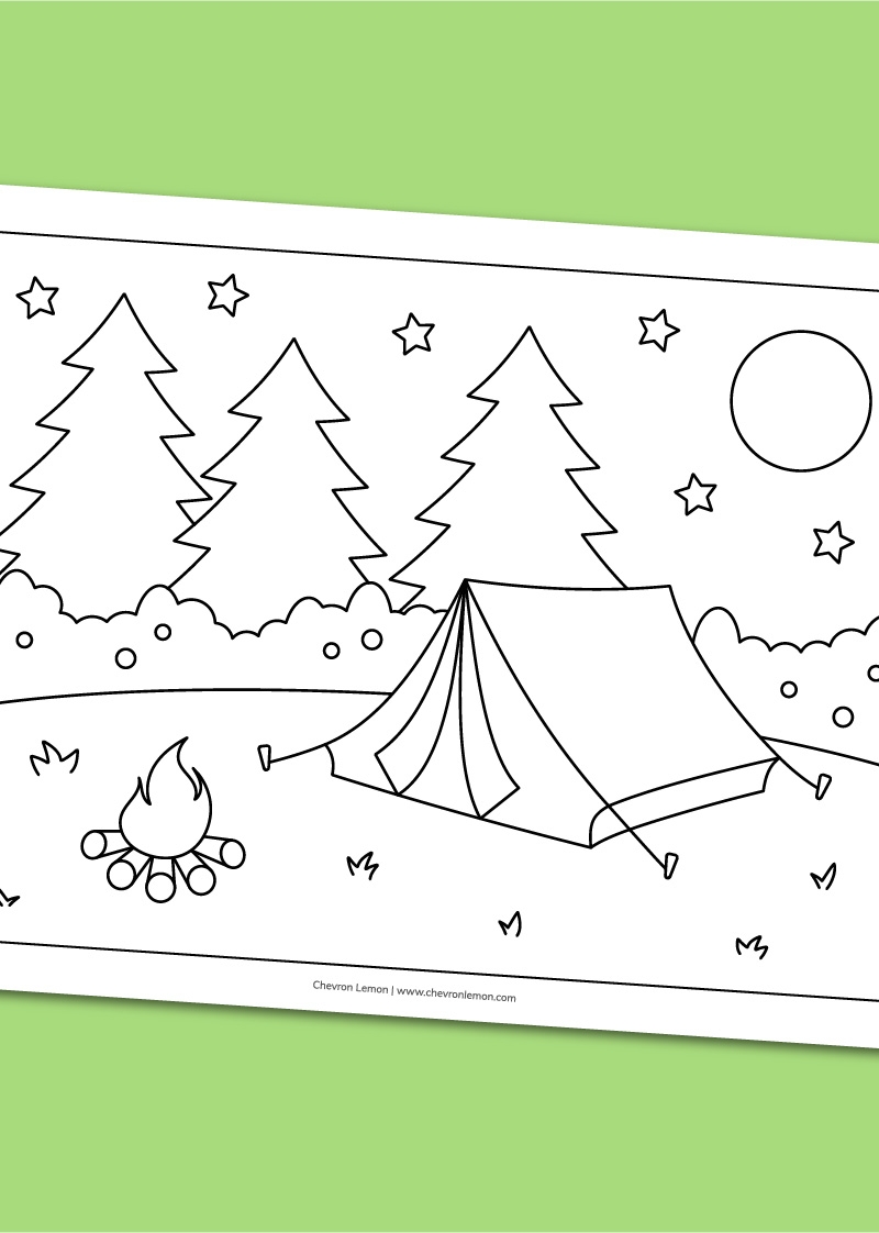 Printable Camping Coloring Page Chevron Lemon