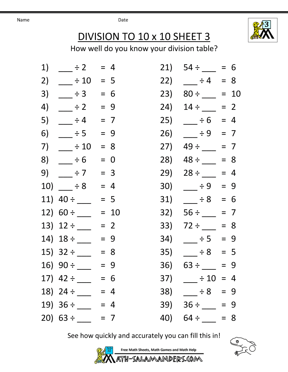 Printable Division Worksheets 3rd 4th Grade