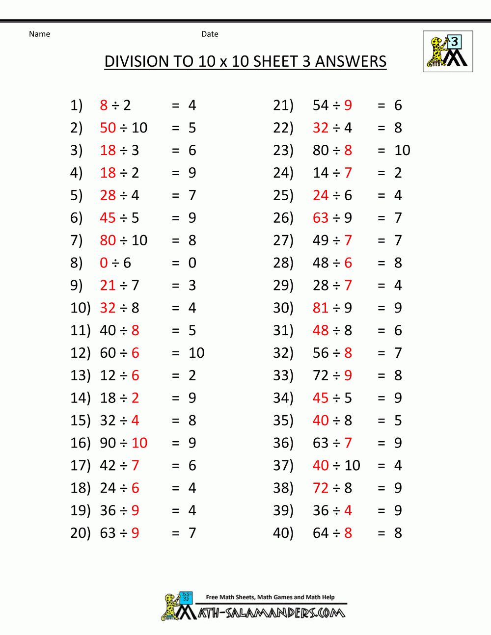 Printable Division Worksheets 3rd 4th Grade