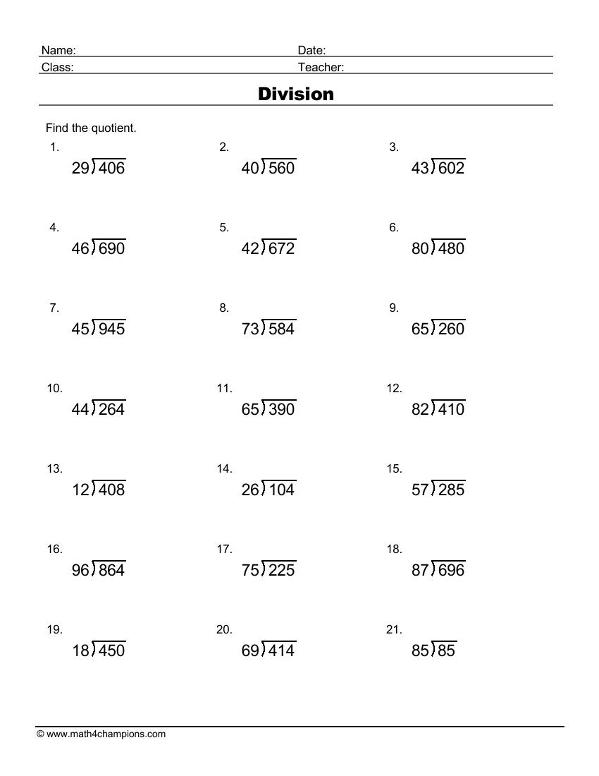 Free Printable Division Worksheets