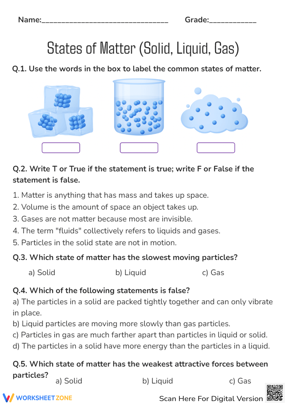 Printable Grade 7 Solid Liquid Gas Worksheets