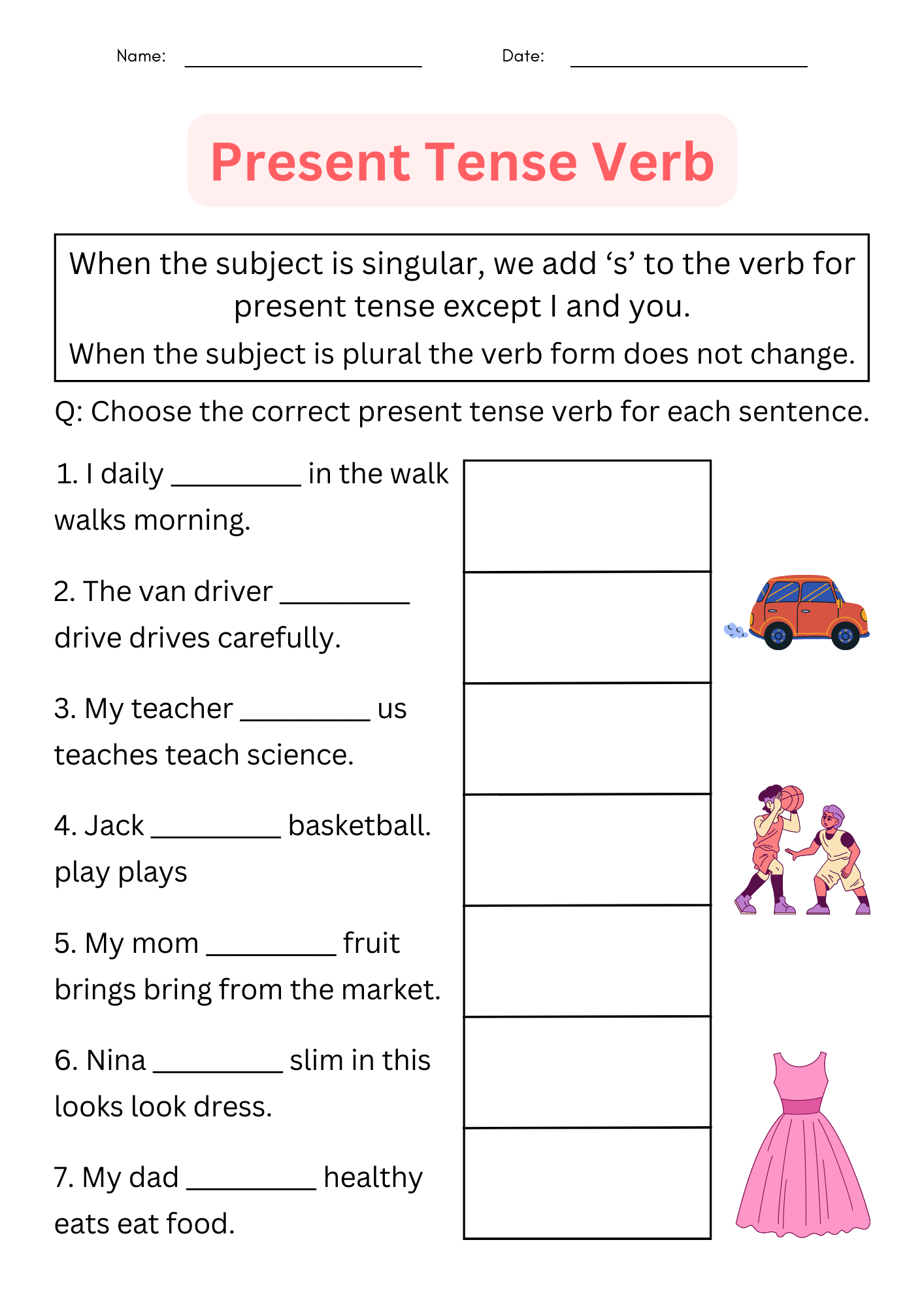 Printable Grammar Simple Present Tense Verb Worksheets With Answers For Grade 1 Made By Teachers