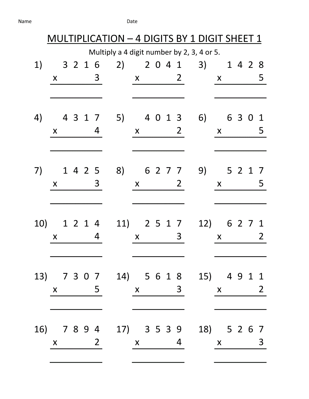 Printable Math Pages
