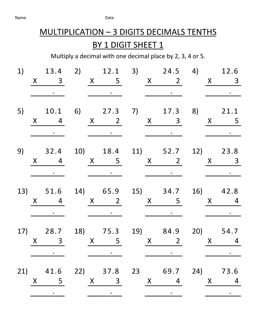 Printable Multiplication Worksheets