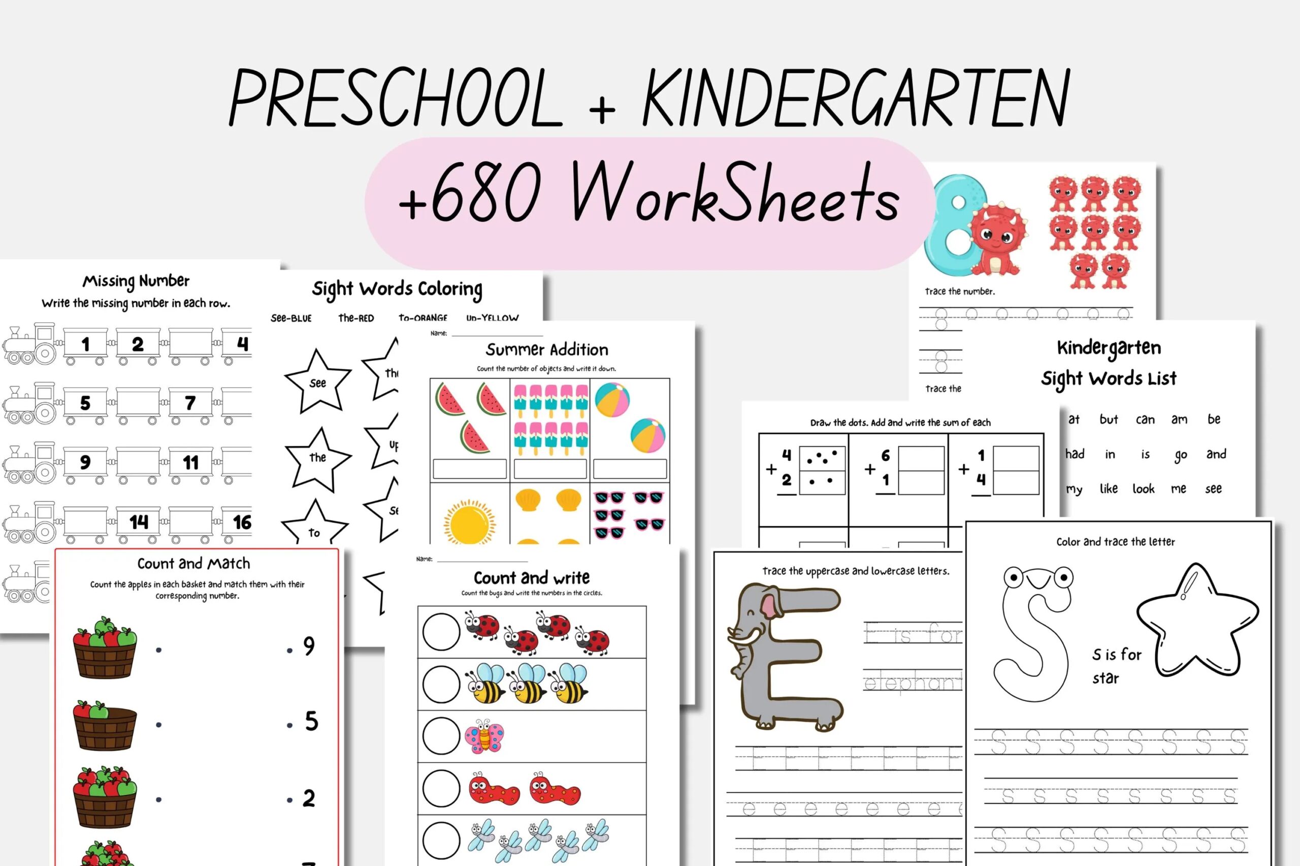 Printable Toddler Worksheets Kindergarten Learning Bundle busy Book alphabet Numbers Sight Words Math Activities Coloring Pages Etsy