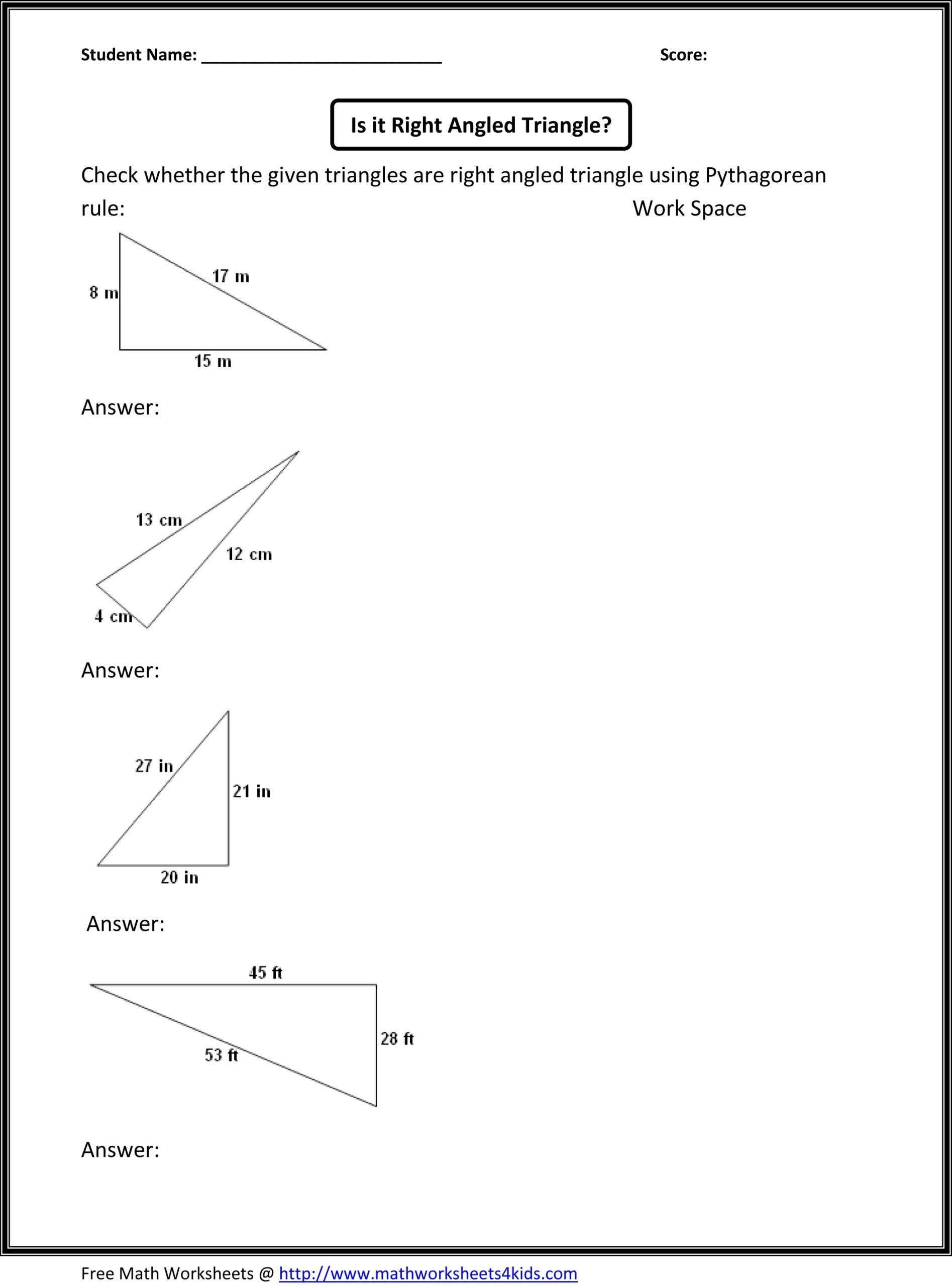 Pythagorean Theorem Calculating Missing Side Lengths Worksheet Worksheets Library