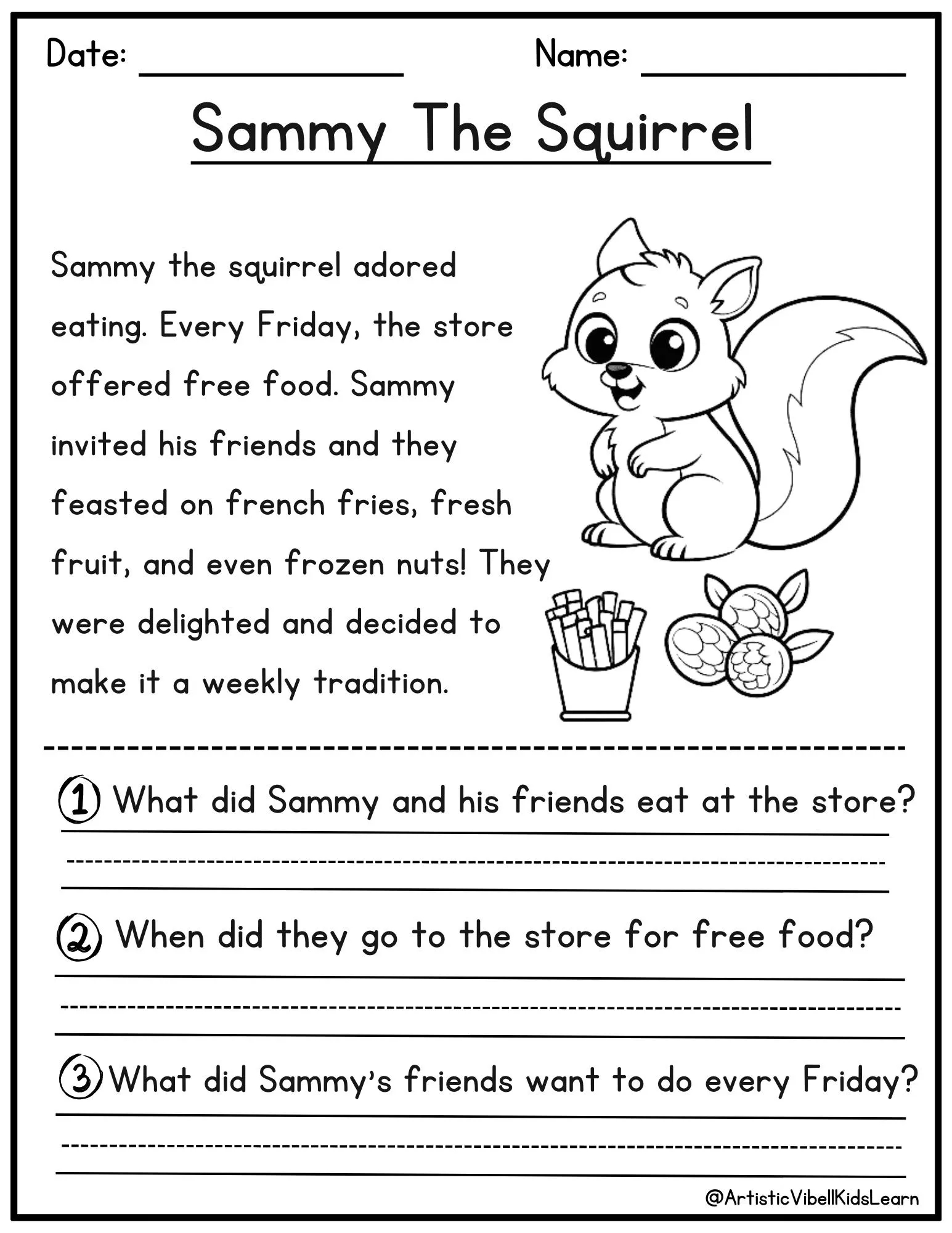 Reading Comprehension Printable Kindergarten First Grade Worksheets Instant Download Fluency Worksheet English Learing Set 2 Etsy