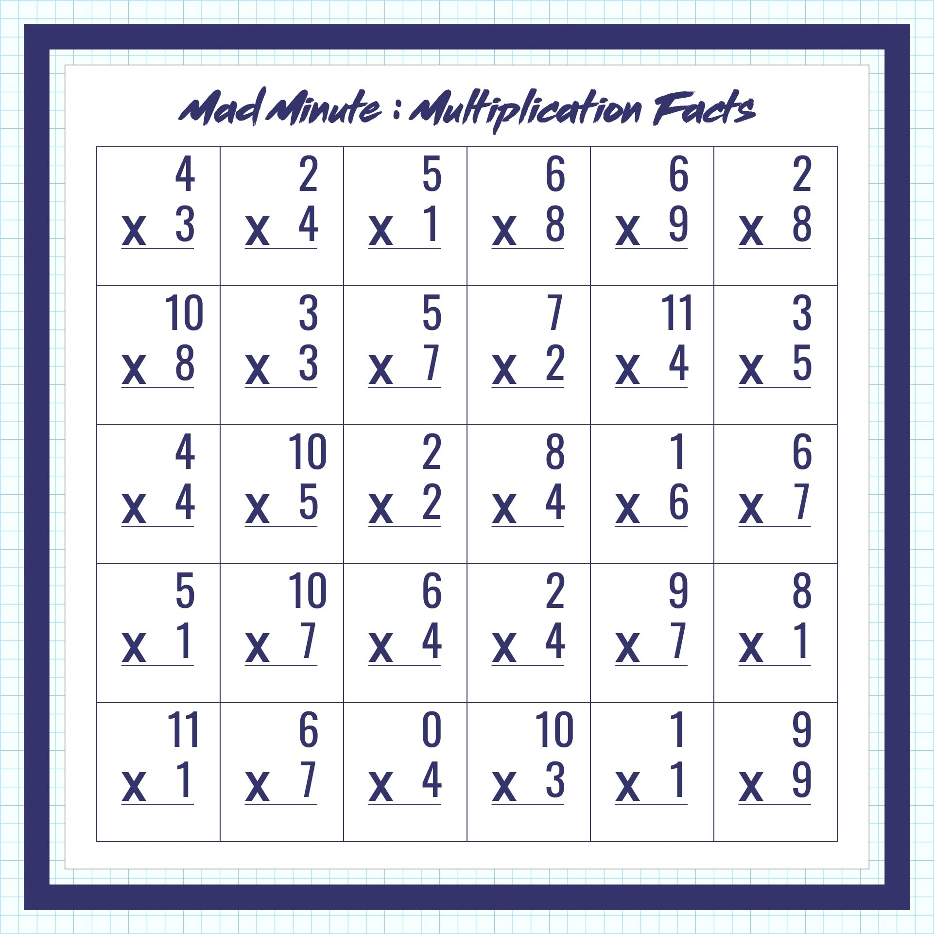 Minute Math Multiplication Printable