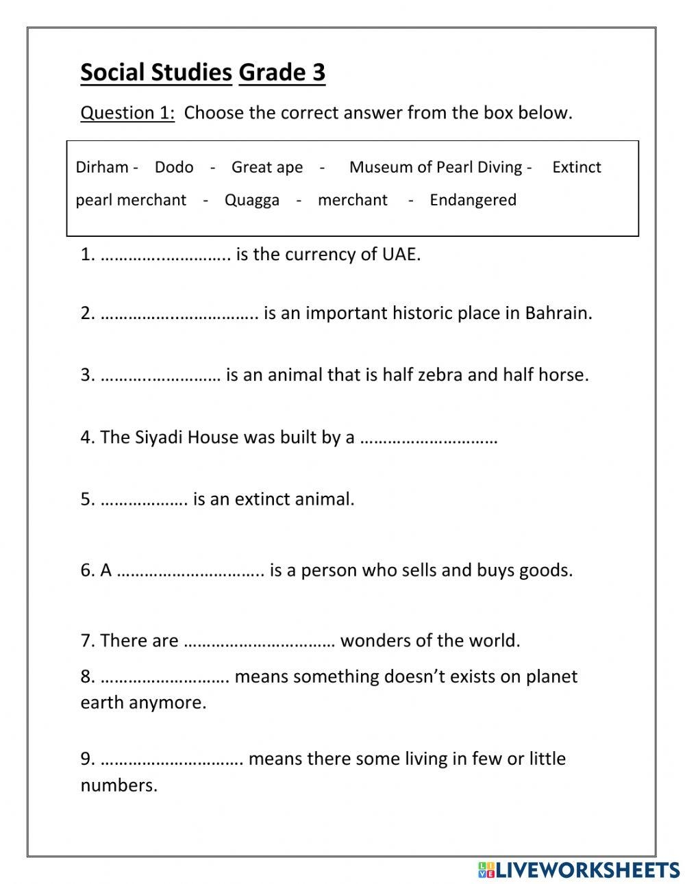 Social Studies Final Revision Worksheet Live Worksheets Worksheets Library