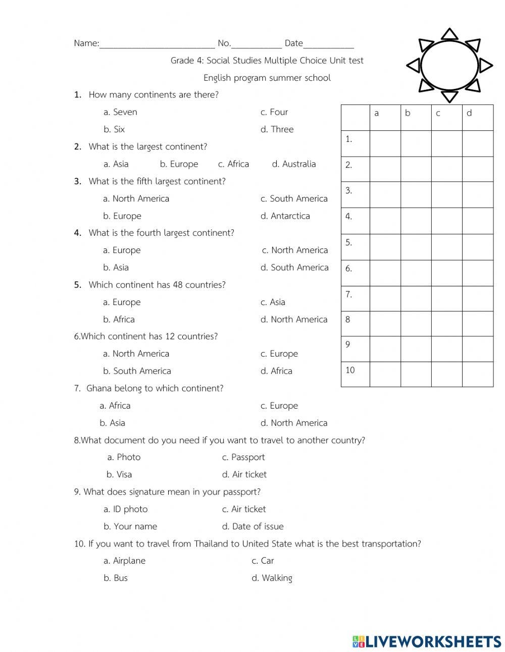 Social Studies Grade 4 Unit Test Activity For Grade 4 Live Worksheets Library