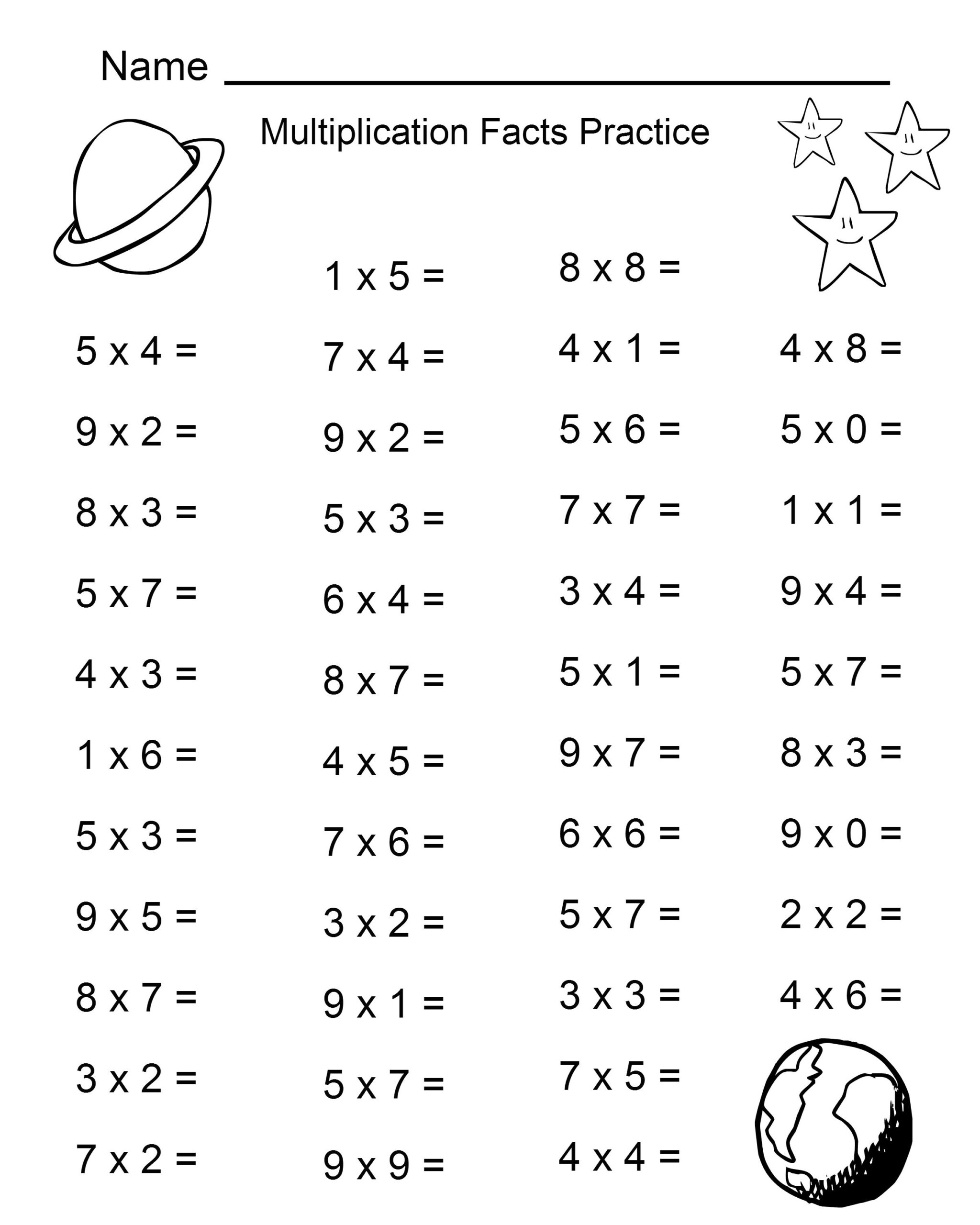 Space Theme 4th Grade Math Practice Sheets Multiplication Worksheets Library