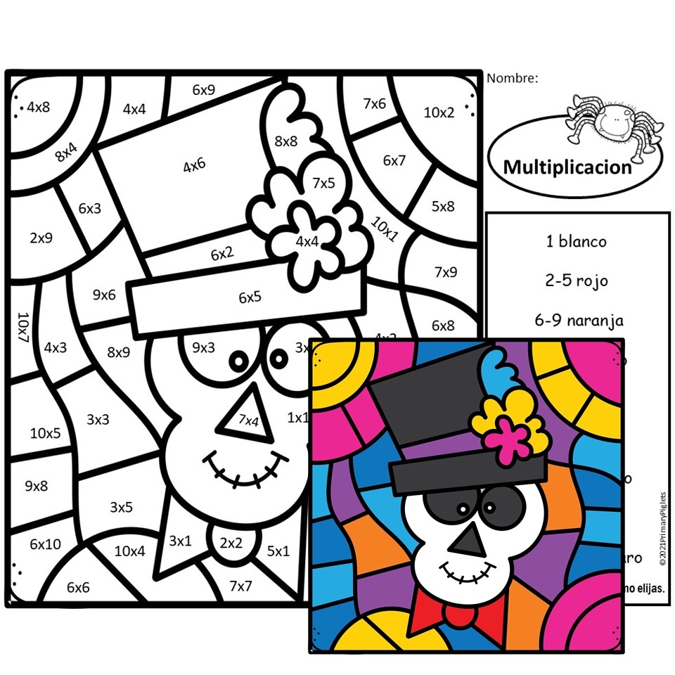 Spanish Halloween Color By Number Math Facts