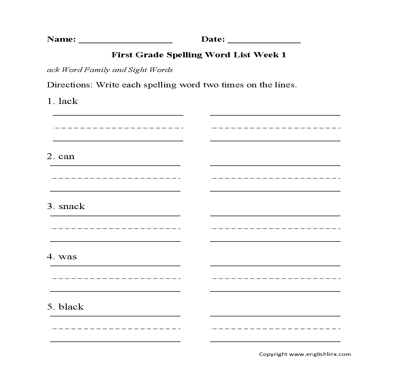 Spelling Worksheets First Grade Spelling Words Worksheets