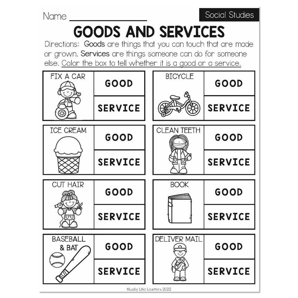 Spring Early Finishers 1st Grade Social Studies Goods And Services Lucky Little Learners