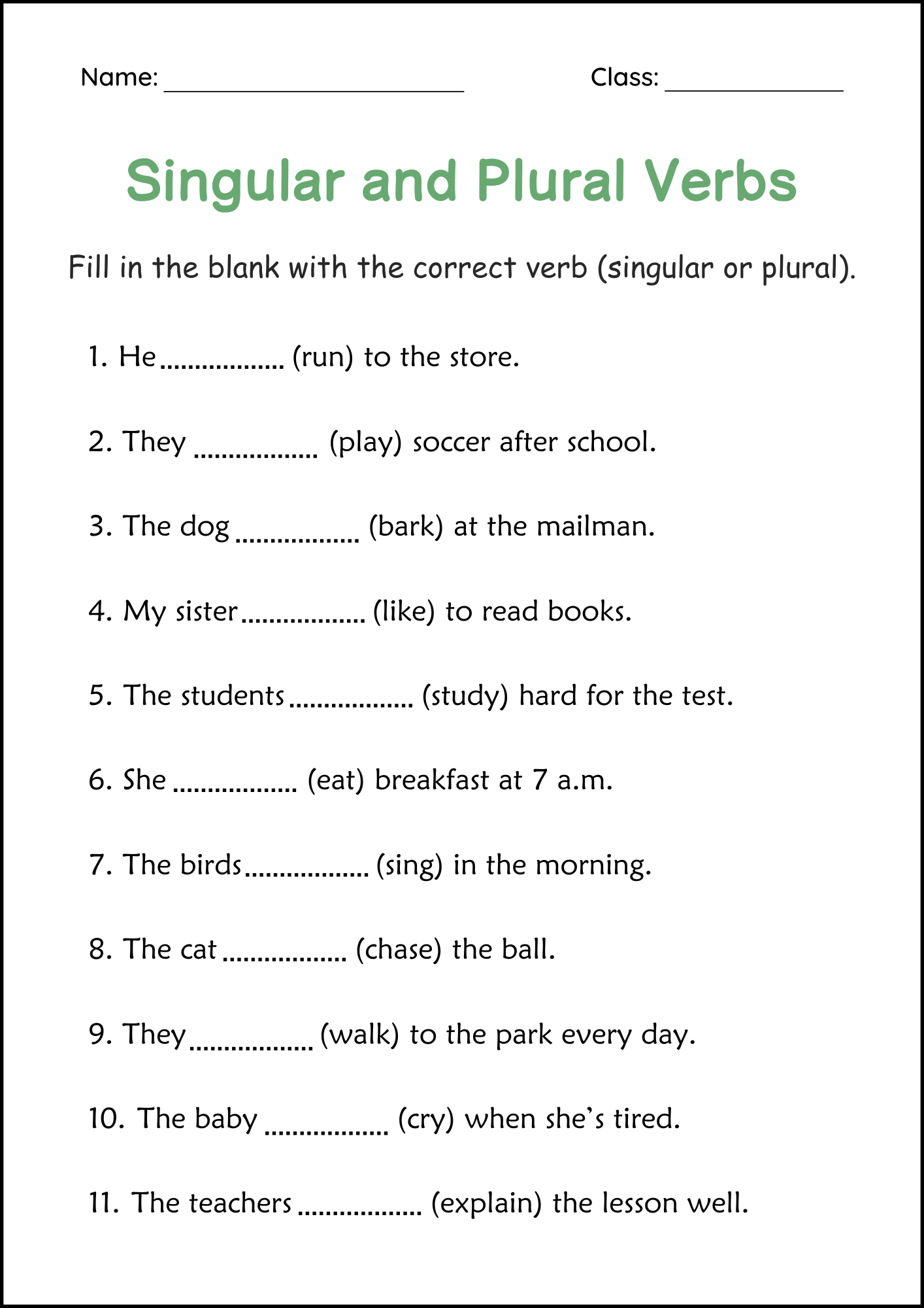 Subject Singular And Plural Verbs Grammar Worksheet For Grade 1 Made By Teachers