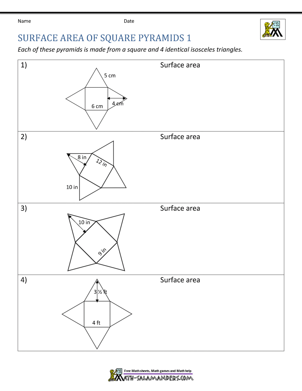 Surface Area Worksheet 6th Grade