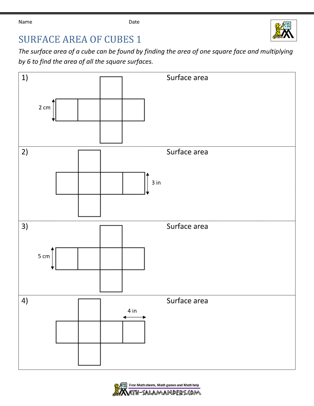 Surface Area Worksheet 6th Grade