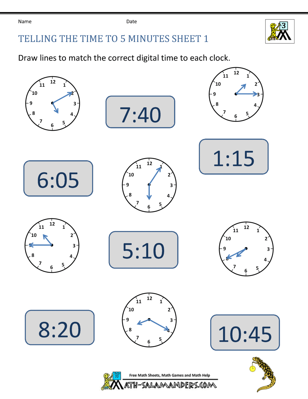 Free Printable Math Worksheets Telling Time