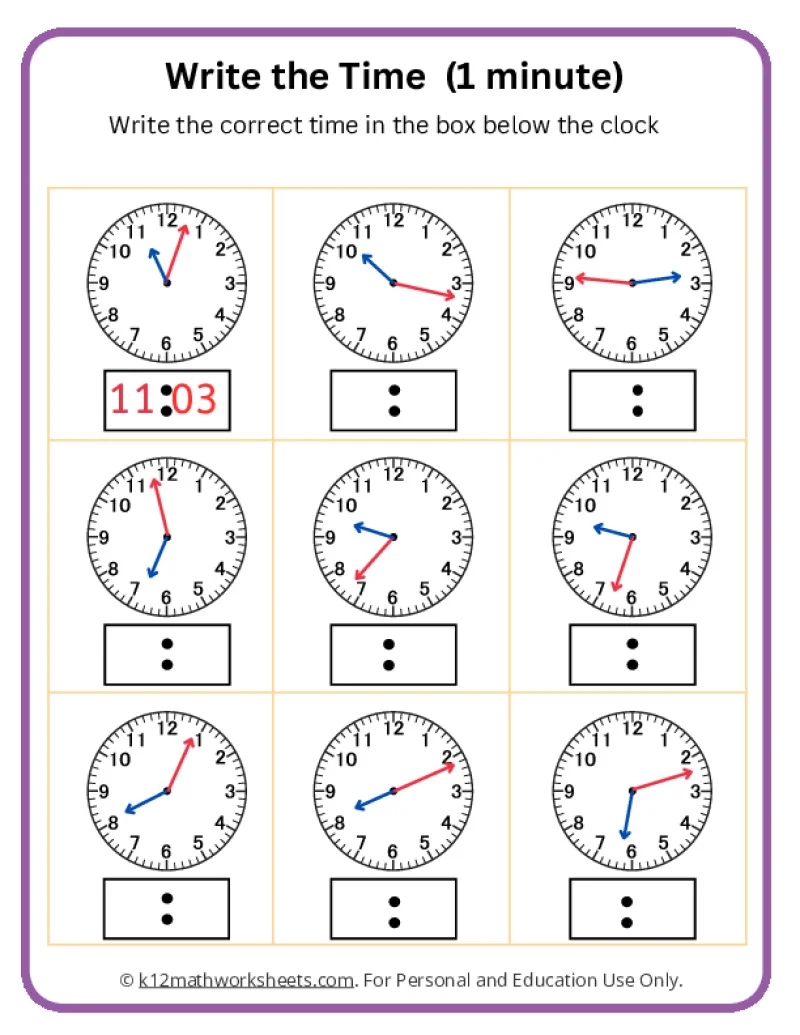 One Minute Math Worksheets