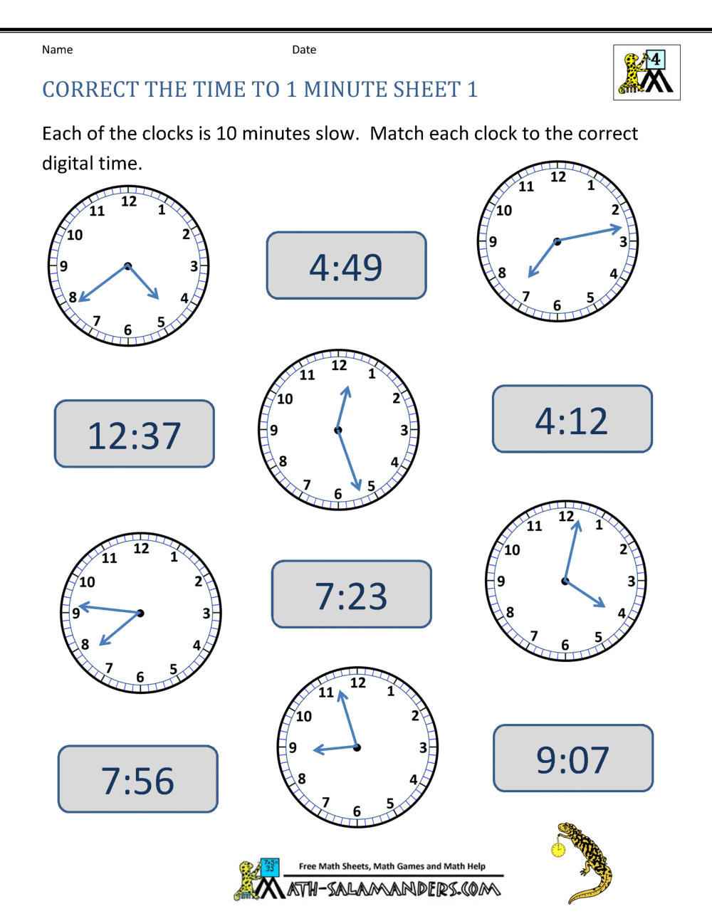 Minute 1 Math Worksheet