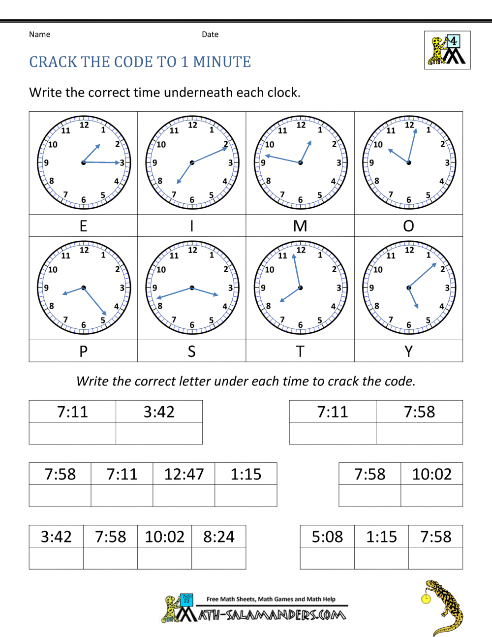 Telling Time Worksheets Grade 4 To The Nearest Minute