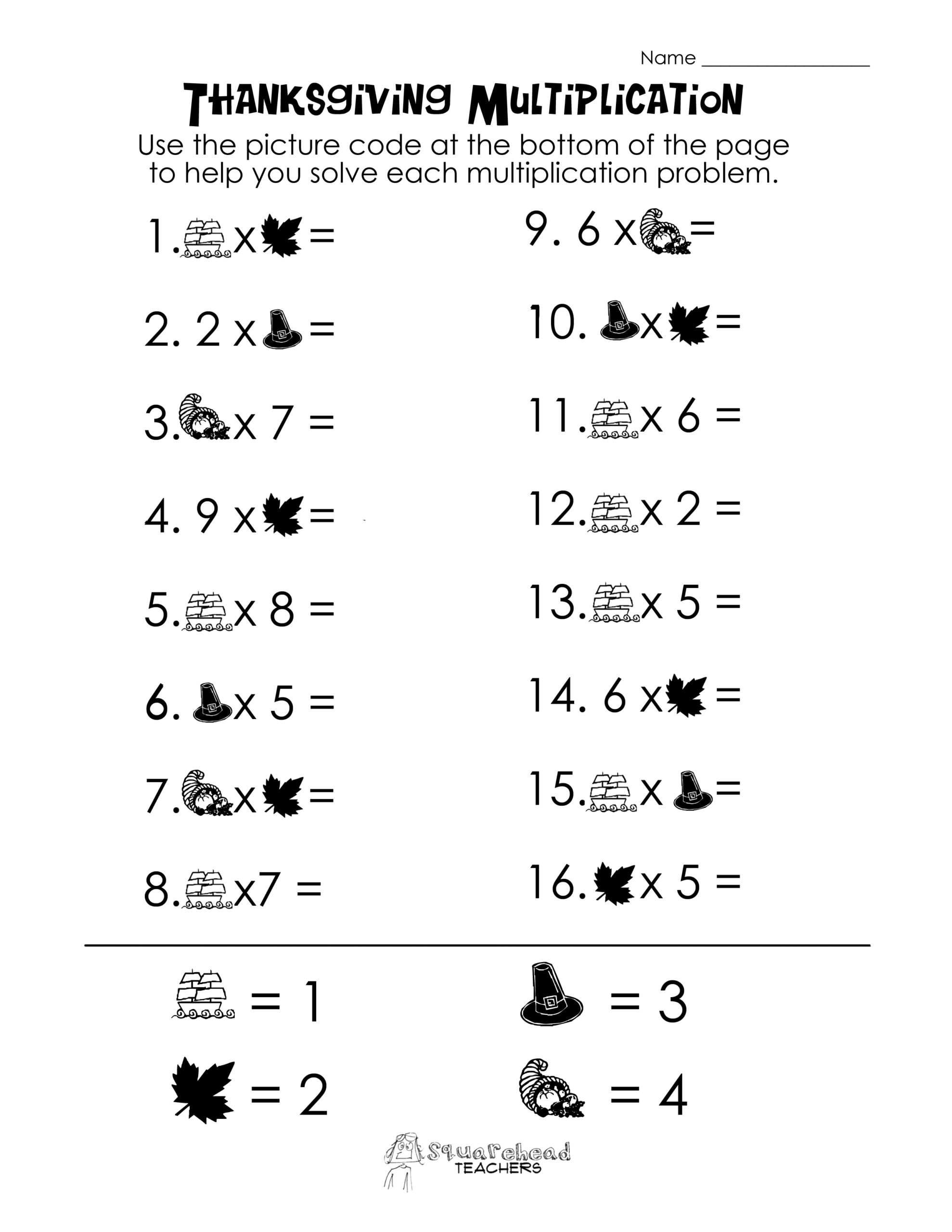 Thanksgiving Picture Math Worksheet Squarehead Teachers