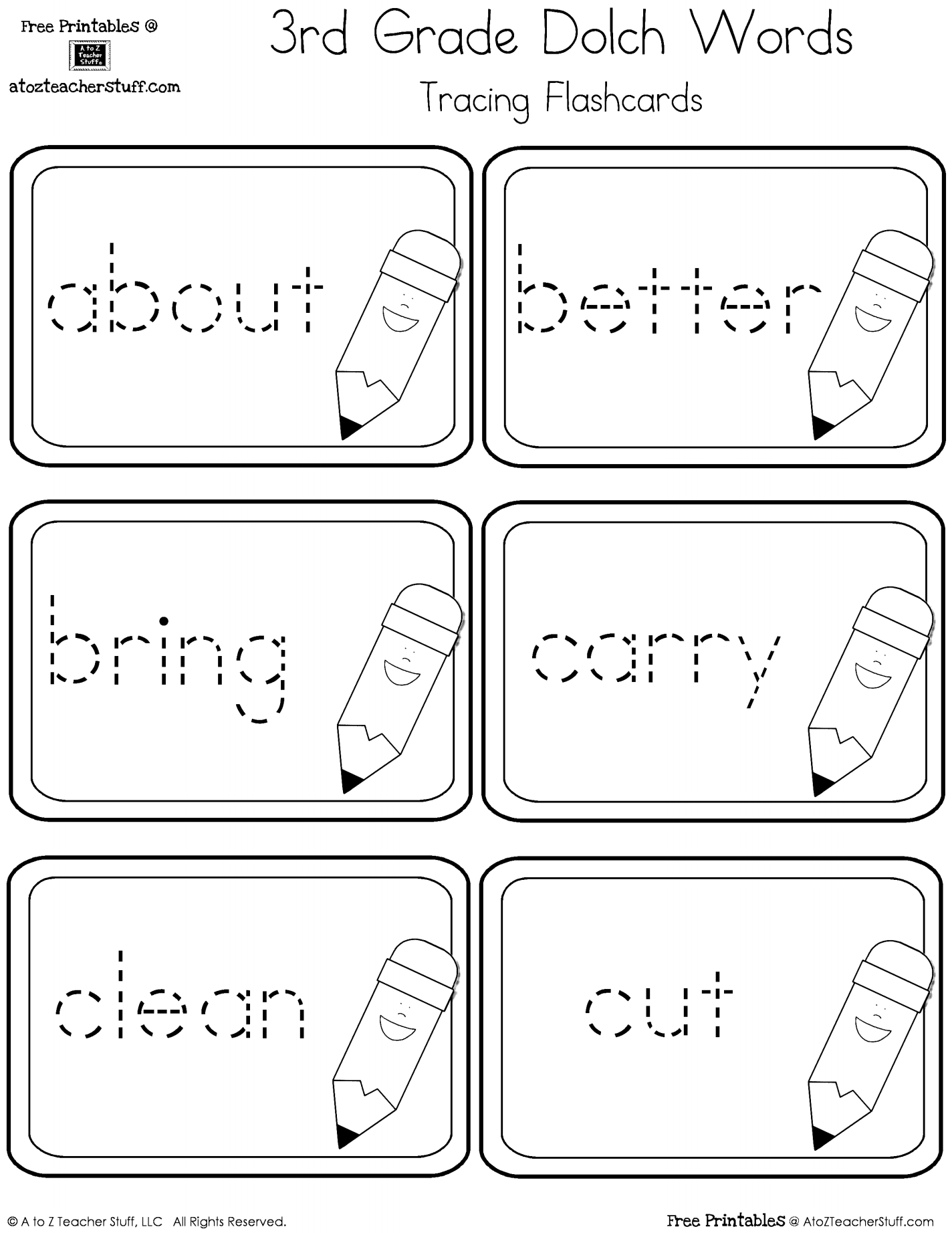 Third Grade Dolch Sight Words Tracing Flashcards A To Z Teacher Stuff Printable Pages And Worksheets