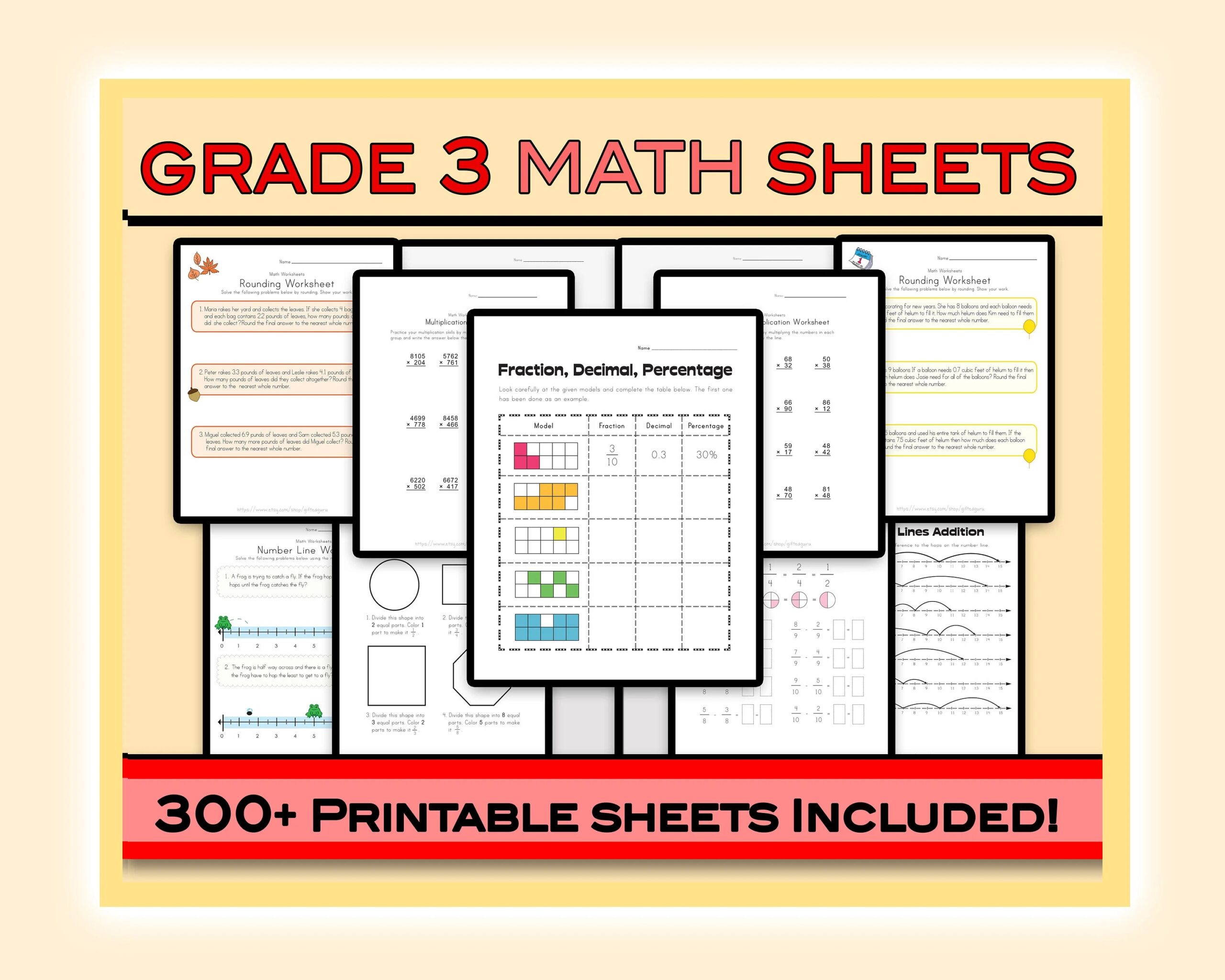 Third Grade Math Worksheets 300 Sheets Grade 3 Math Worksheets Third Grade Homework Printables 3rd Grade Homeschool Home Learning Etsy Finland