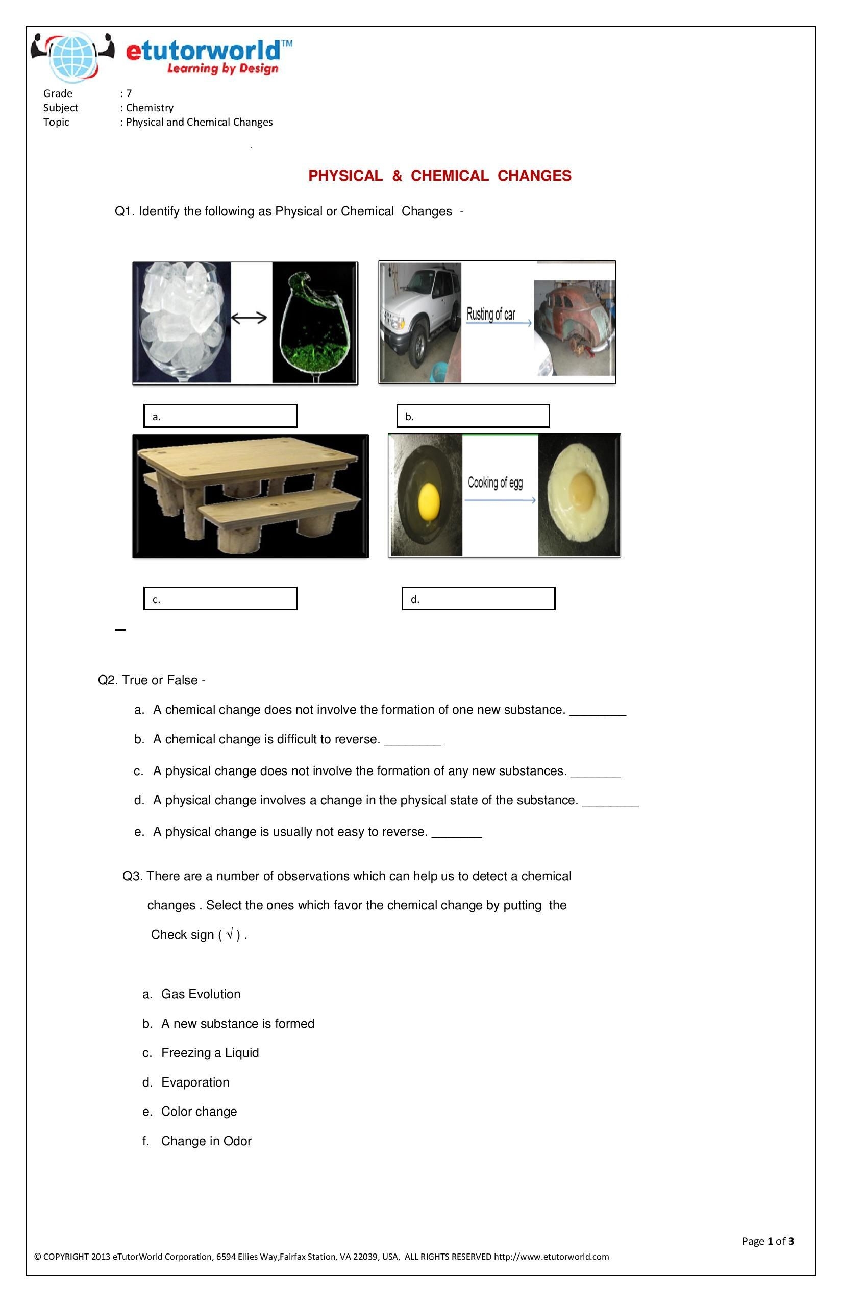 This Engaging Fun worksheet About Physical Chemical Changes Worksheets Library