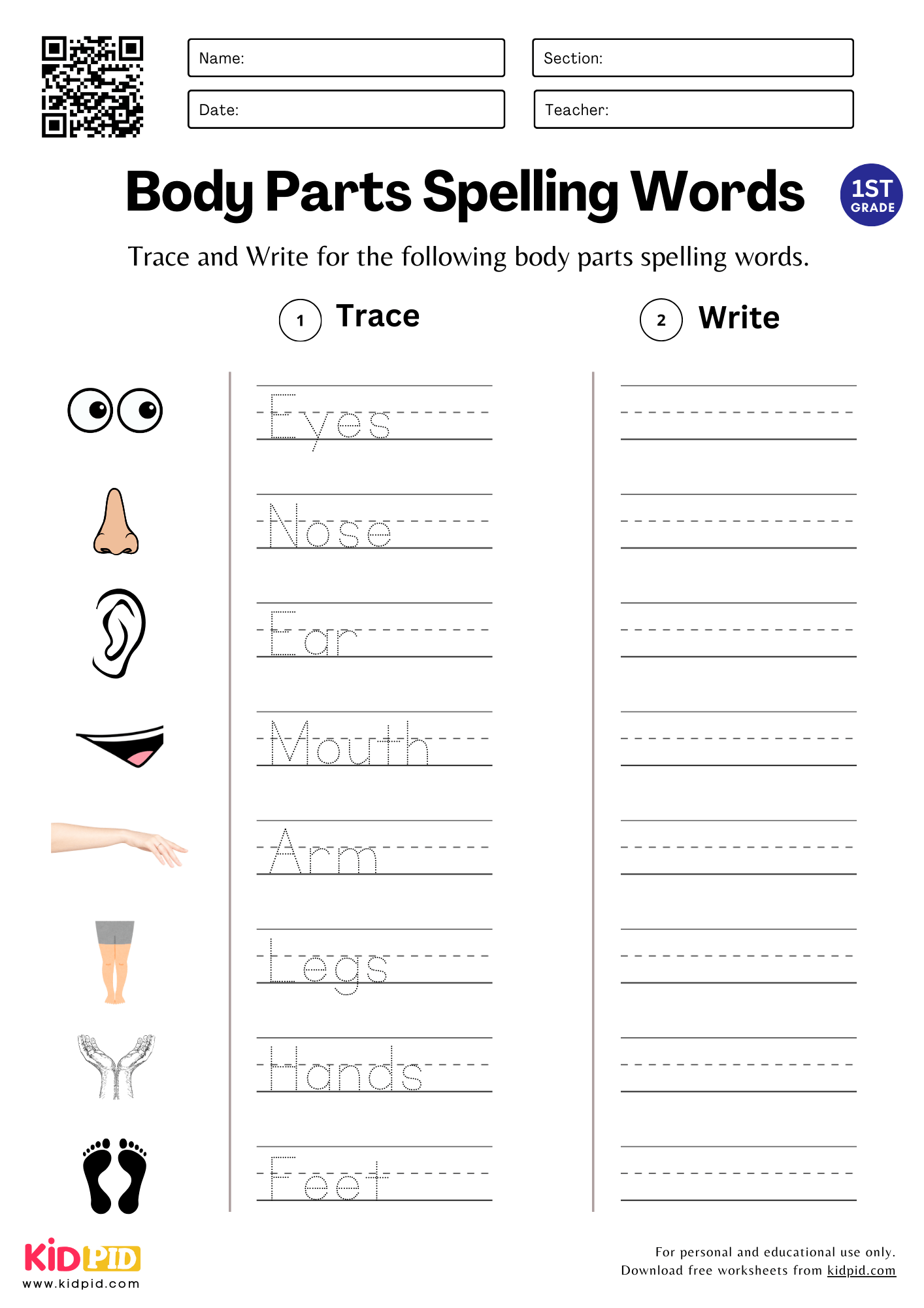Trace Write Spelling Word Worksheets For Grade 1 Kidpid
