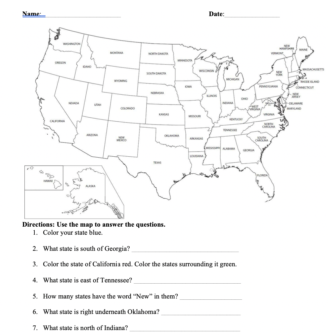 US Geography Color Name States Worksheet Made By Teachers