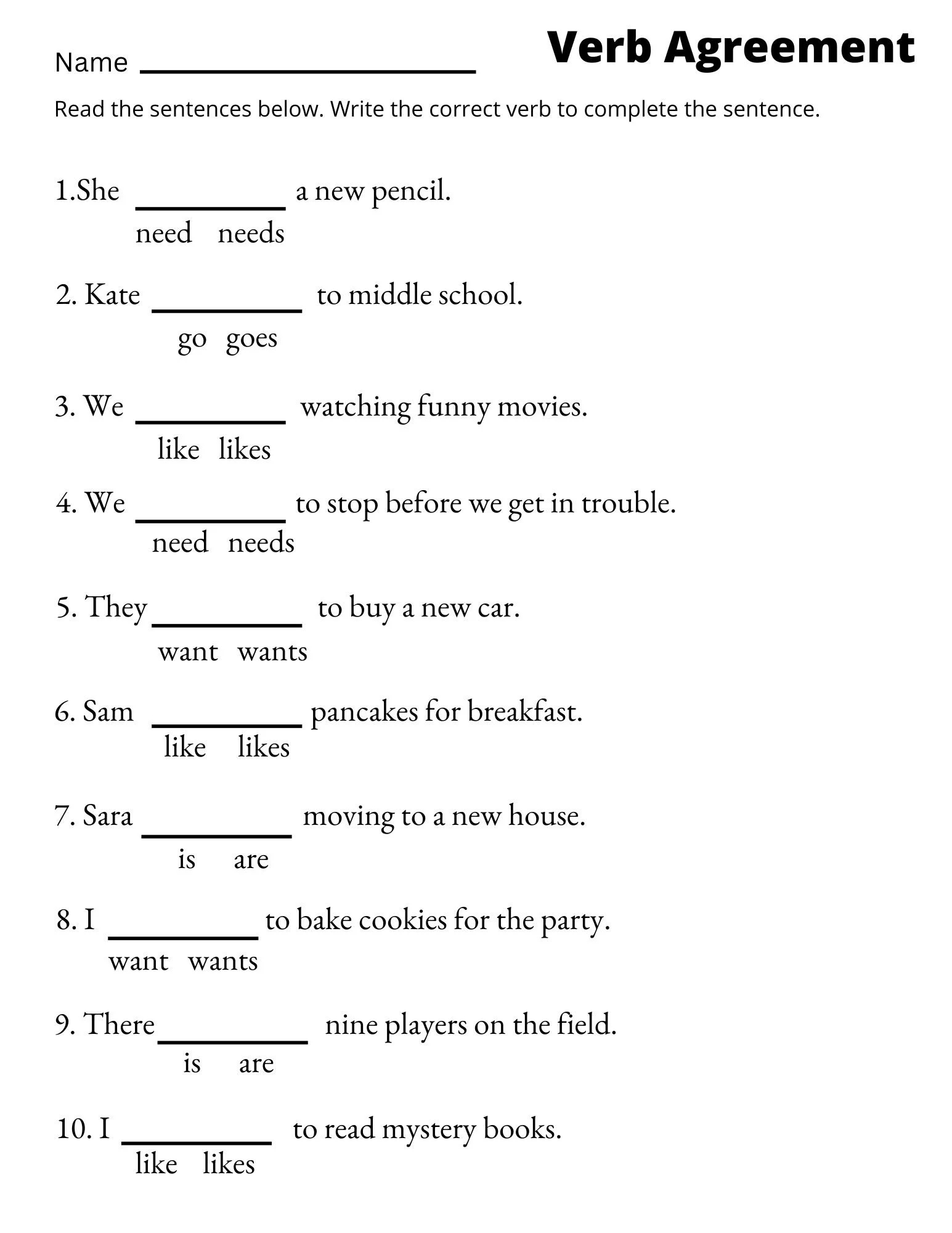 Verb Agreement Worksheets Printable 3rd And 4th Grade Sentence Worksheets Etsy