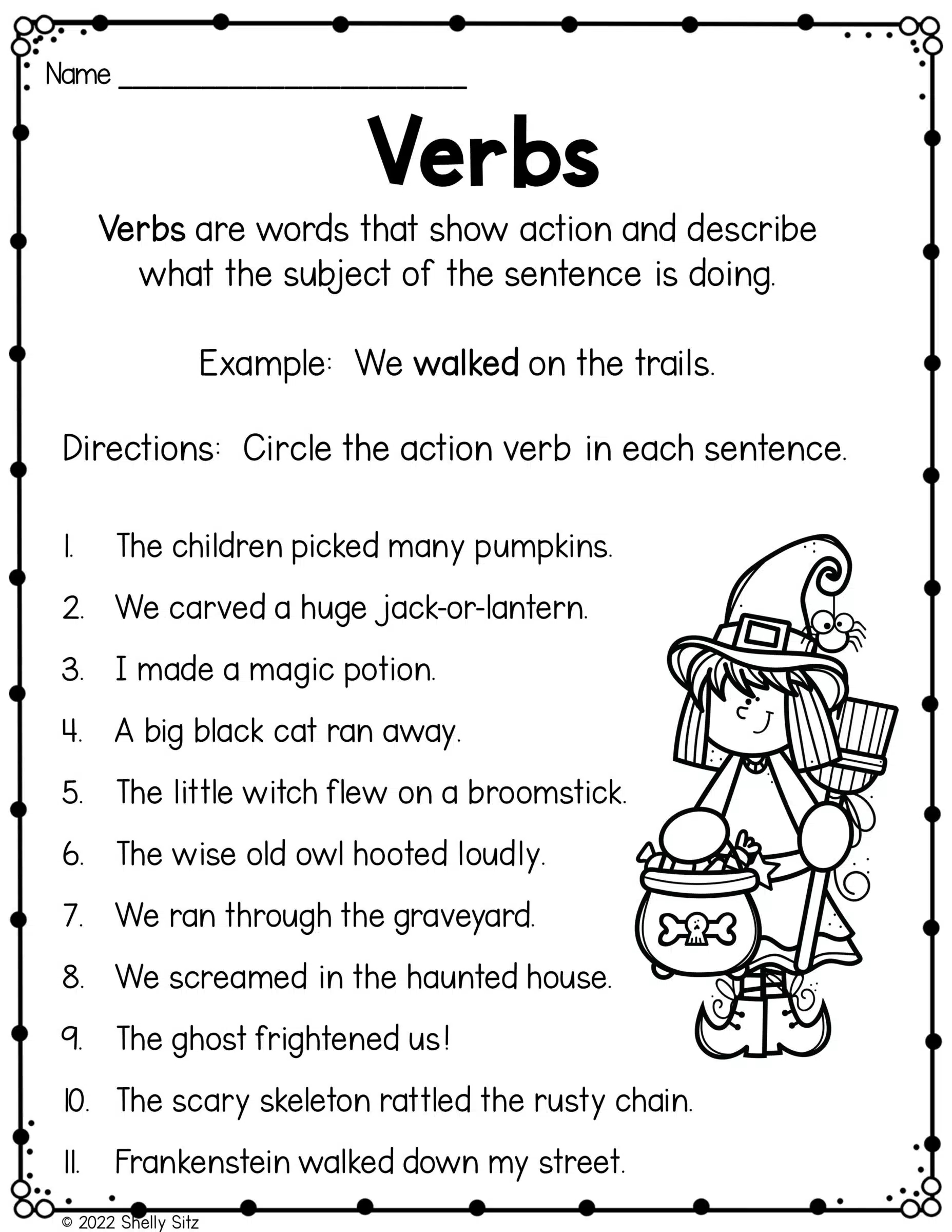 Verbs Worksheet Using Halloween Sentences Second Grade Teaching Blog