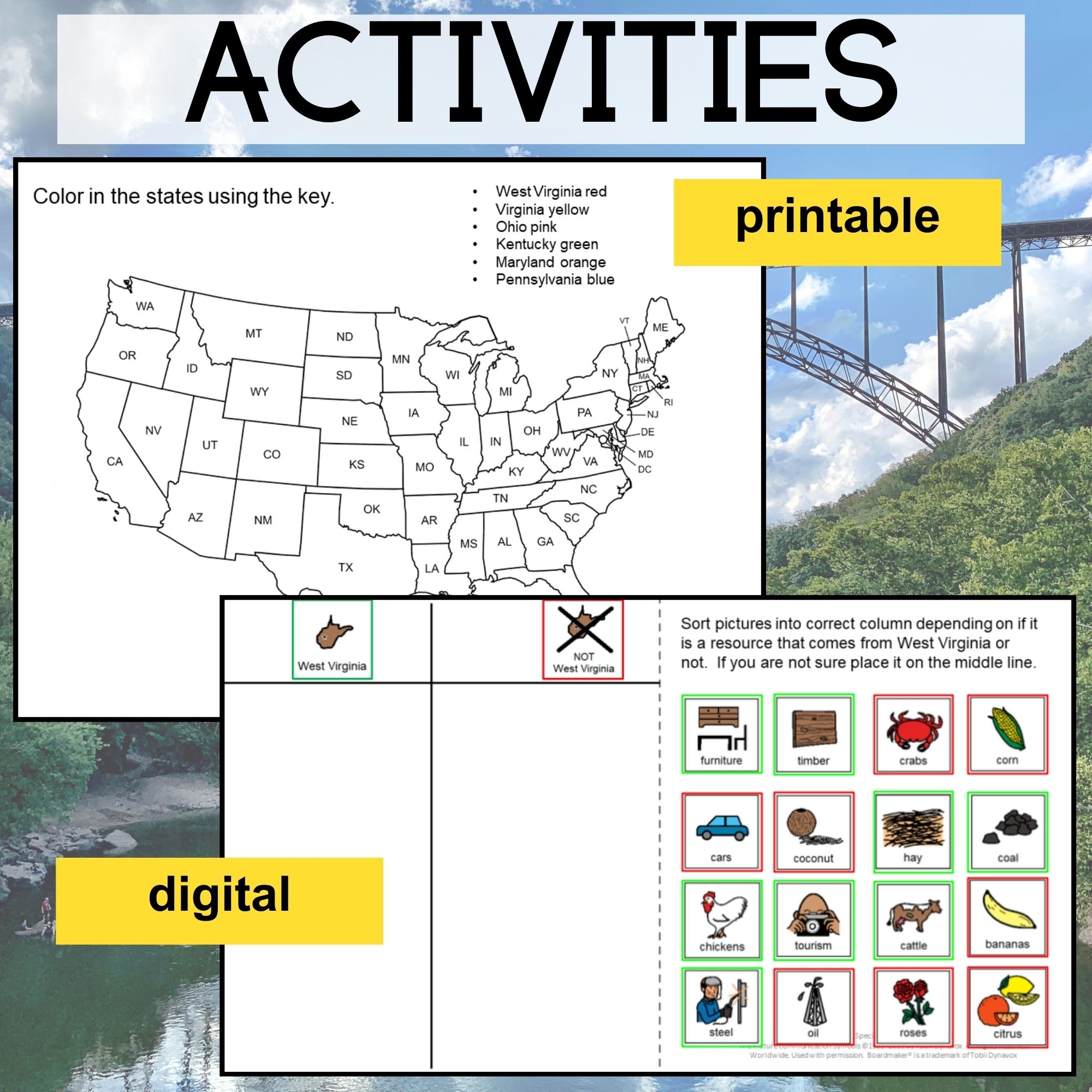 West Virginia State For Special Education PRINT And DIGITAL US States Geography Special Needs For Special Kids