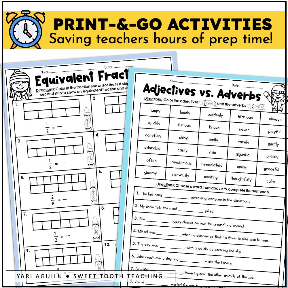 Winter 3rd Grade Fast Finishers Review Worksheets Math ELA