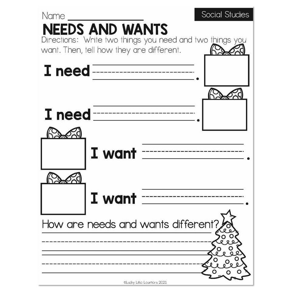 Winter Early Finishers 1st Grade Social Studies Needs And Wants Lucky Little Learners