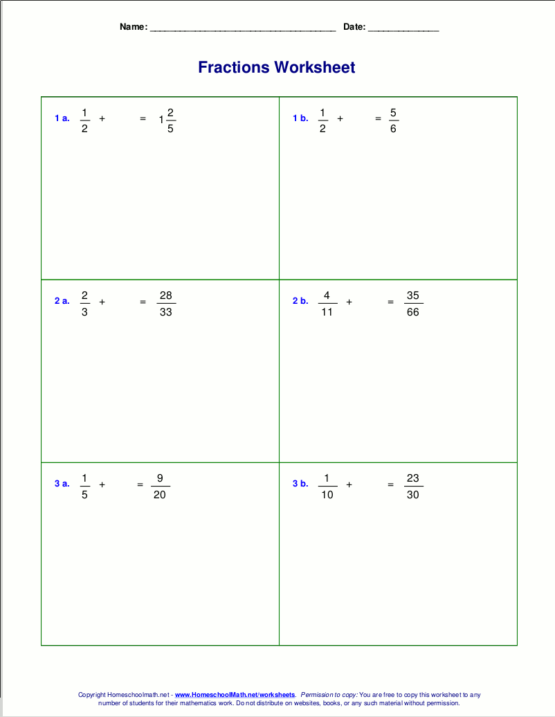 Worksheets For Fraction Addition