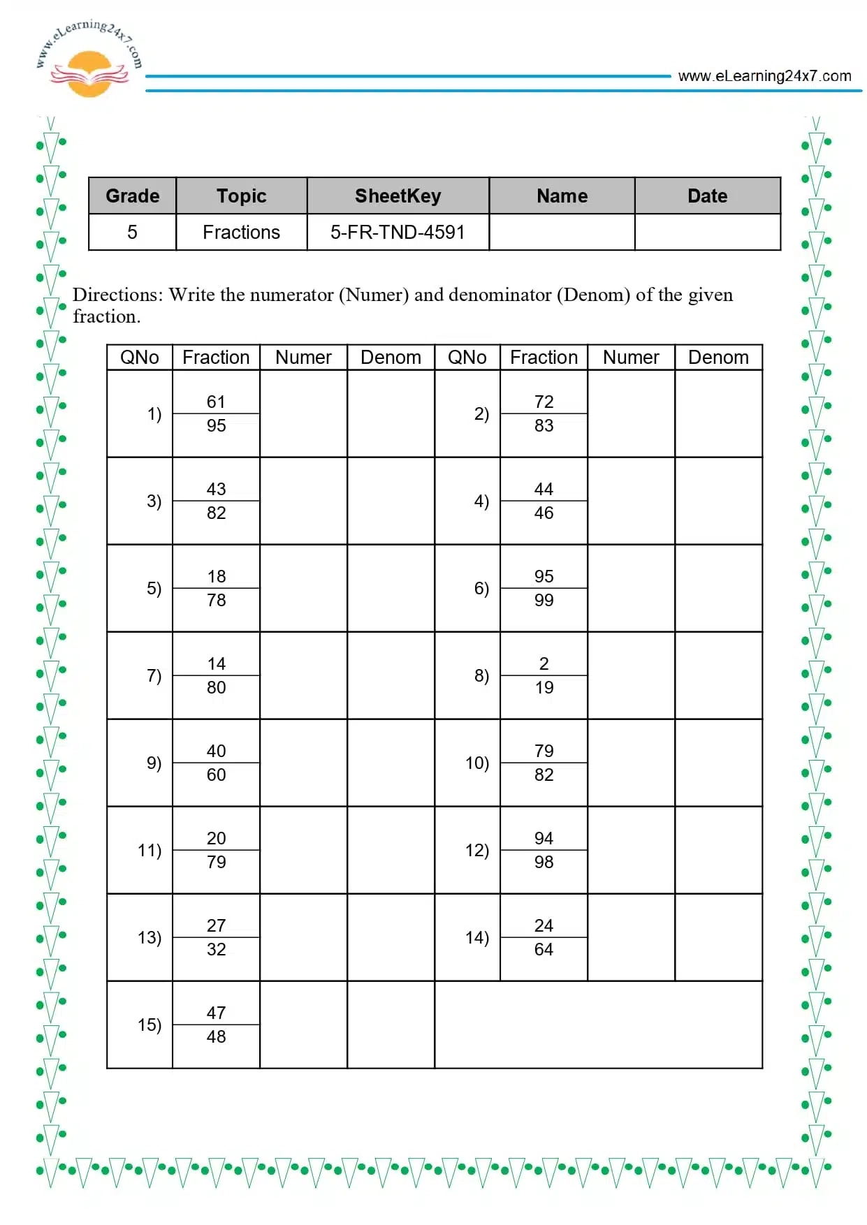 5th Grade Math Worksheets Printable Fractions