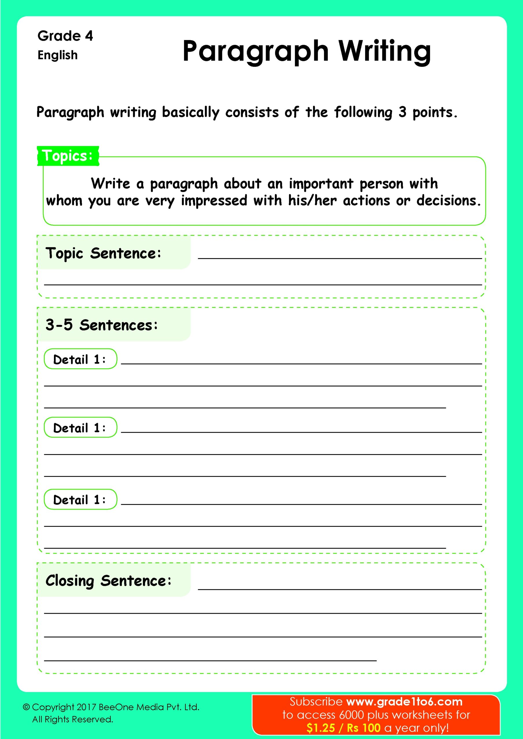 Writing Paragraph Worksheet www grade1to6 Worksheets Library
