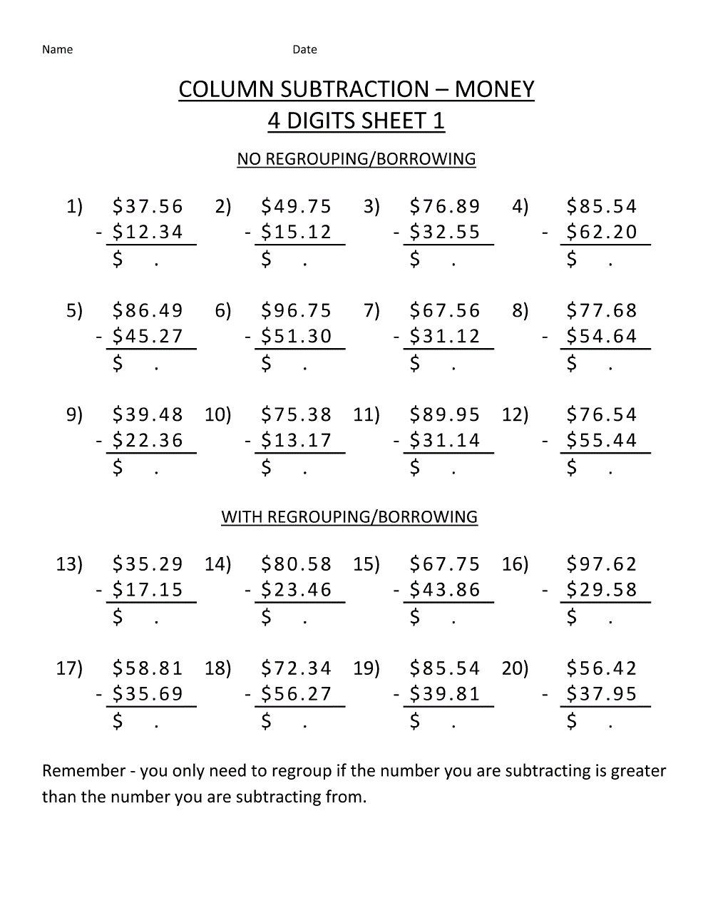 Maths Printable Worksheets Year 4