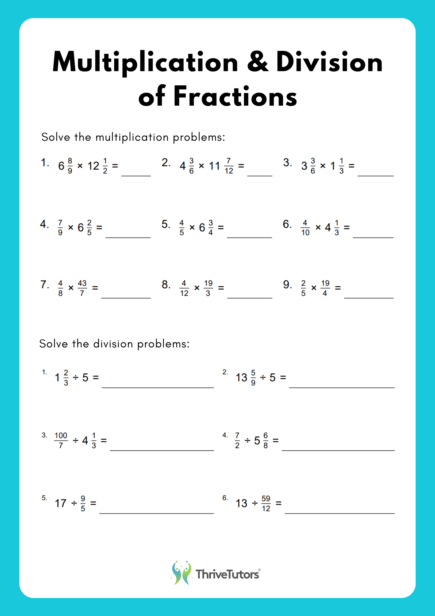 Year 6 Maths Worksheets ThriveTutors Online Tutoring Platform